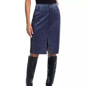 Wayf Camille Faux Leather Navy Knee Length Skirt | NWT | Size Small